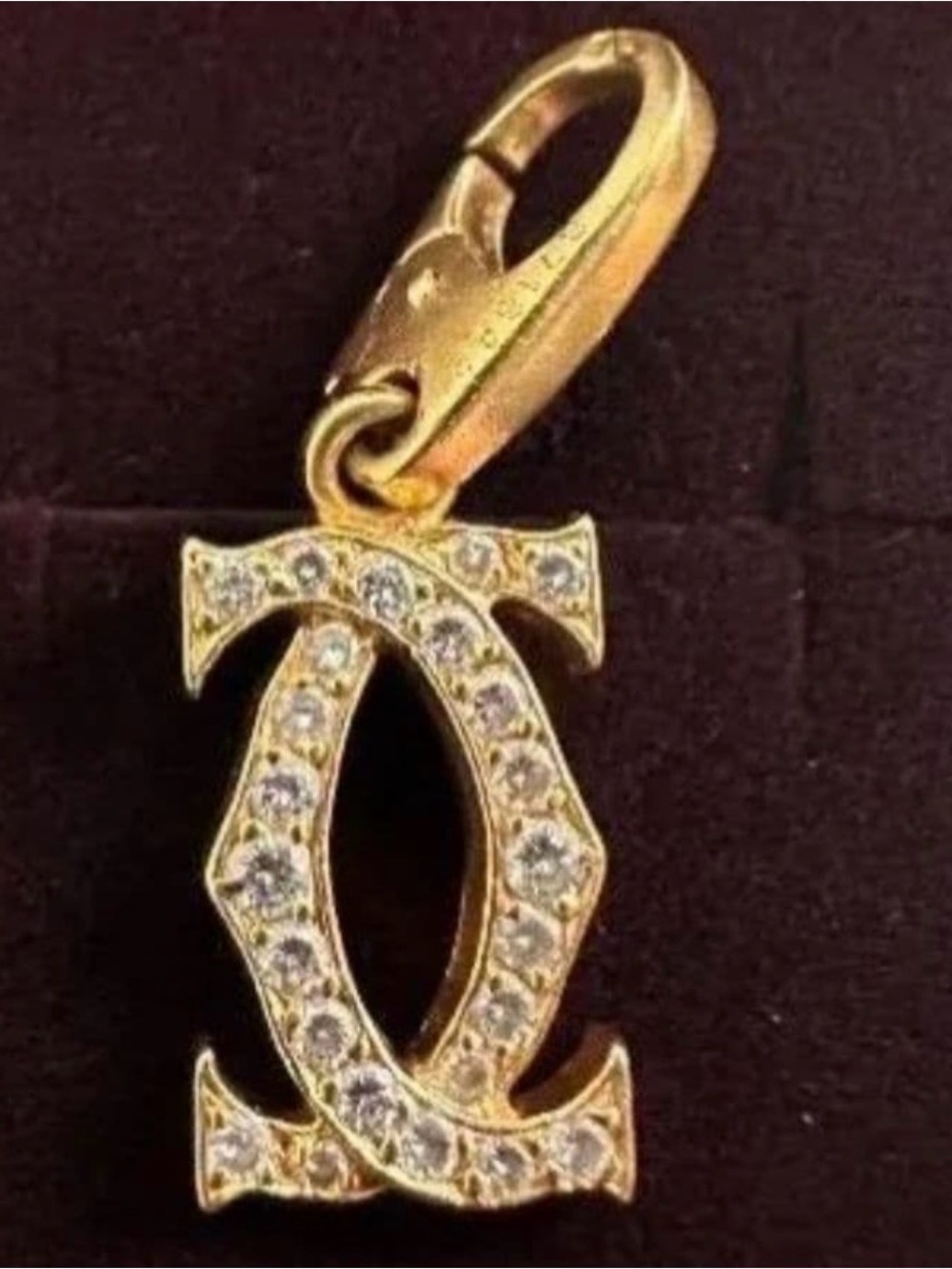Authentic! Cartier 18k Yellow Gold Diamond Double C Charm Pendant